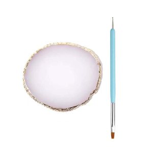 Paleta de arte de uñas, paleta de mezcla de esmalte herramienta de manicura con 1 pieza de pinceles de uñas con extremos dobles (blanco) Paleta de arte de uñas, paleta de mezcla de esmalte herramienta de manicura con 1 pieza de pinceles de uñas con extremos dobles (blanco)