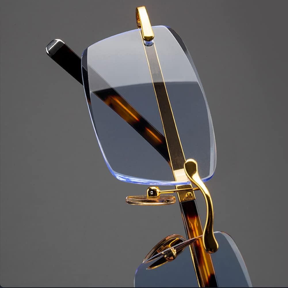Gafas de lectura con corte de diamante para hombres y mujeres, lectores de cristal sin montura (color  azul, tamaño 2.5+)
