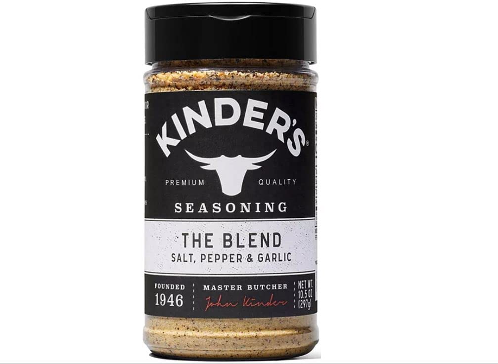 Kinders The Blend Seasoning and Bourbon Peach es libre de gluten, sin OMG y sin adición MSG Kinder Sal, pimienta y ajo  10.5 onzas paquete de 2