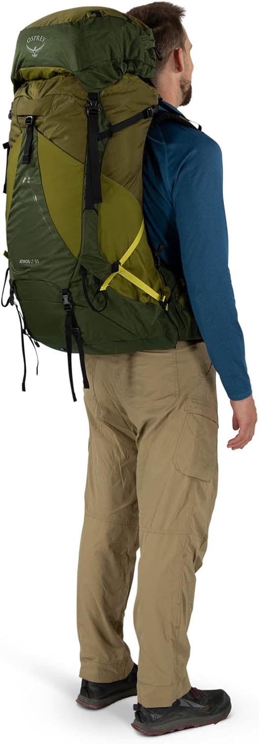 Osprey Atmos AG LT 50L Mochila de mochilero para hombre, Scenic ValleyVerde Peppercorn, LXL