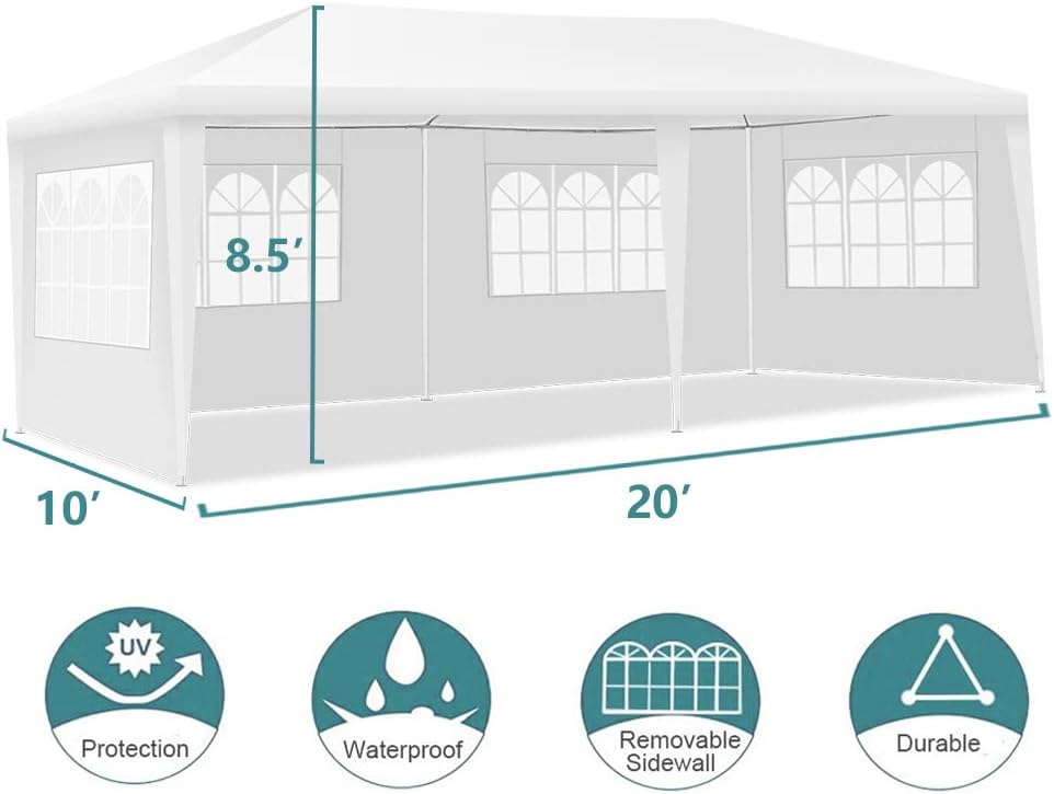 UNCHAIN Tienda de campaña con toldo de 10 x 20 pies, impermeable y recubierta contra rayos UV, para patio, cenador, playa, para uso doméstico,