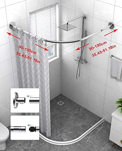 Barra de cortina de ducha de esquina ajustable de acero inoxidable en forma de L, estante sin taladros, instalación para baño, bañera, tienda de