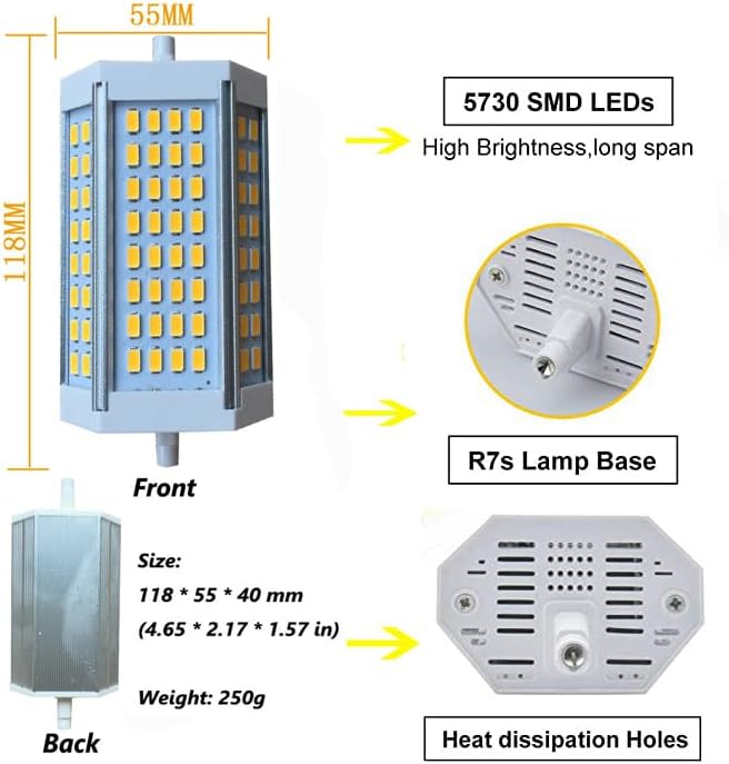 Bombilla LED R7S de 4.646 in regulable, 30 W de doble extremo tipo J (200 W 300 W halógeno T3 equivalente), 120 V, 3000 lúmenes, 6000 K, lámparas de