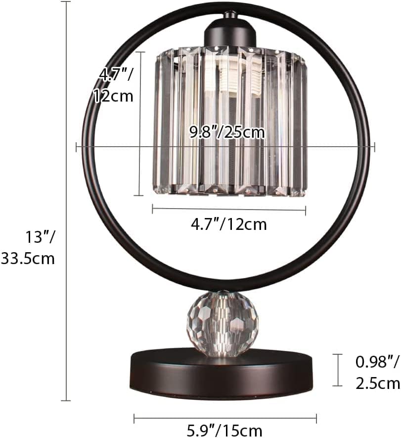 Lámpara de mesa de cristal para mesita de noche, moderna y pequeña, lámpara de mesita de noche de metal para sala de estar, oficina en casa, E26,