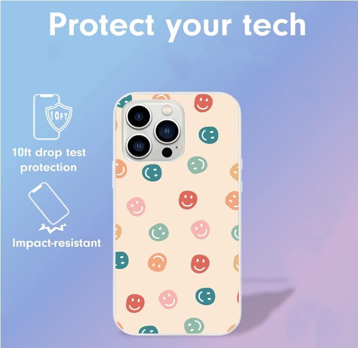 Funda compatible con iPhone 14 Pro Max, bonita y colorida cara sonriente retro, elegante, duradera, protección de cuerpo completo, funda de TPU de