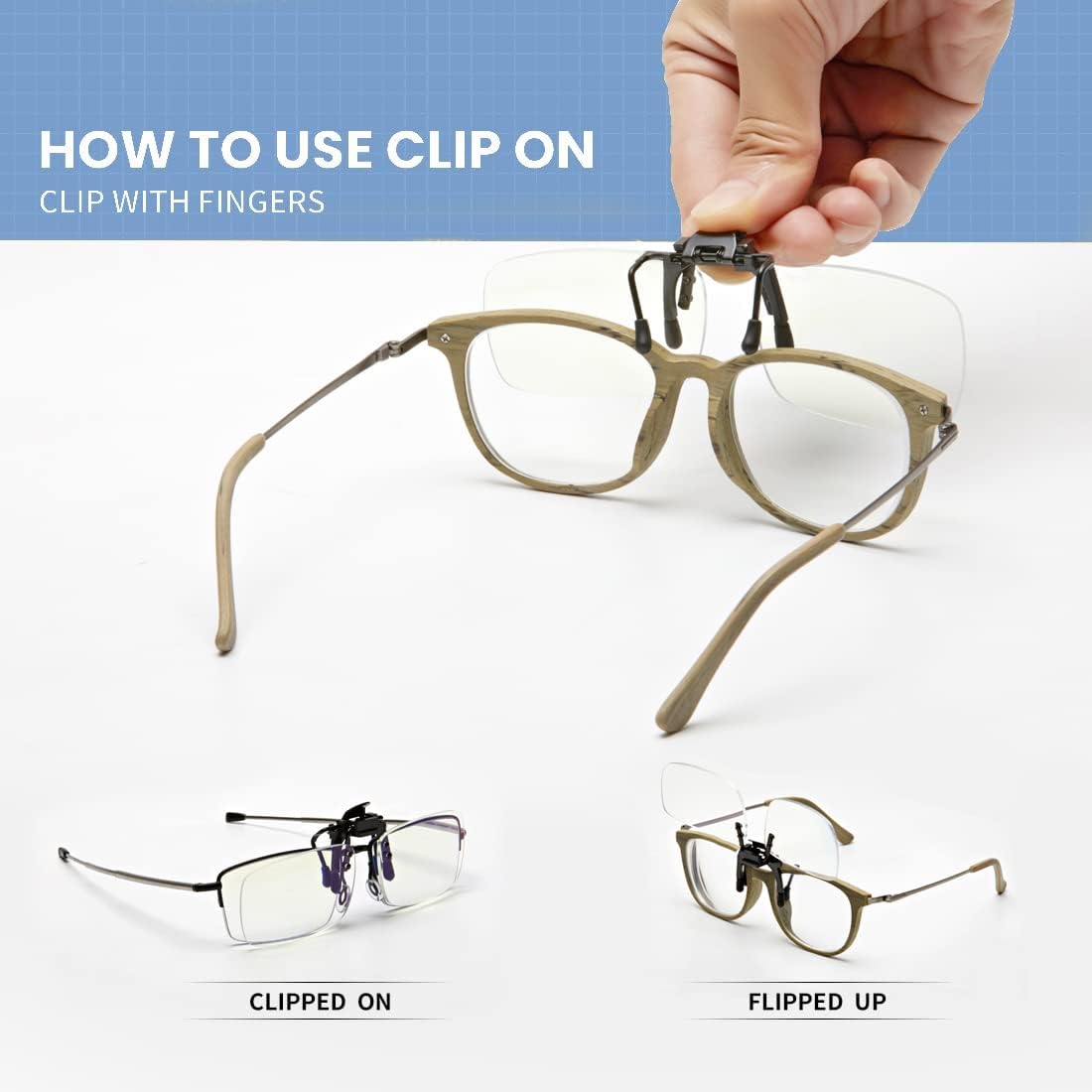 Lentes de lectura con clip y abatibles, con bloqueo de luz azul, lupas, lentes, para unisex (transparente, 3.0)