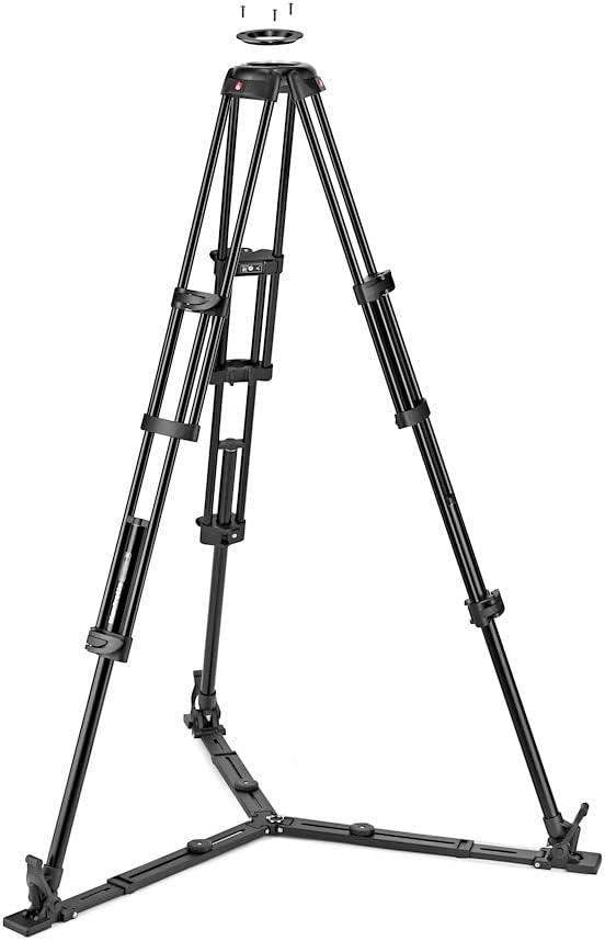 Manfrotto Cabezal de video fluido 504X con trípode doble, kit con trípode de aluminio y cabezal de video, pierna doble con esparcidor de tierra,