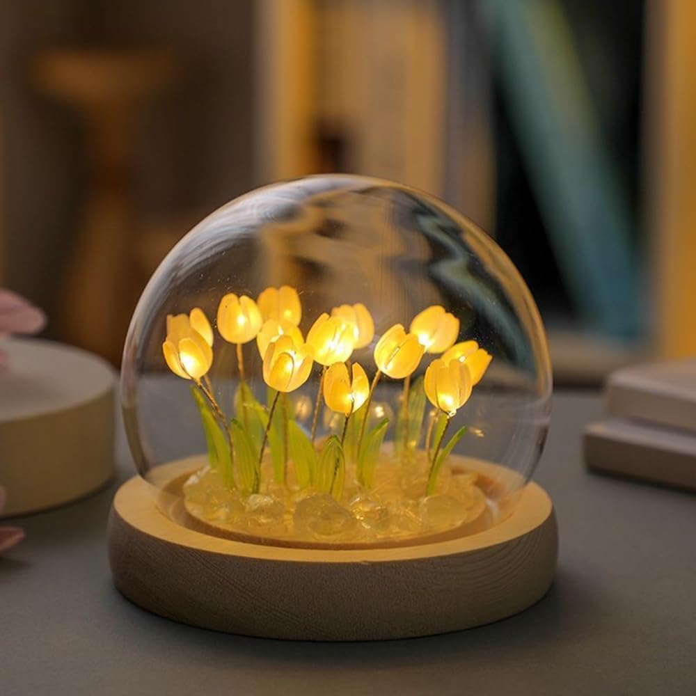 GUOCHENG Luz nocturna LED de tulipán, funciona con pilas, lámparas de mesa de tulipán hechas a mano, simulación de flores, luces para dormir, mini