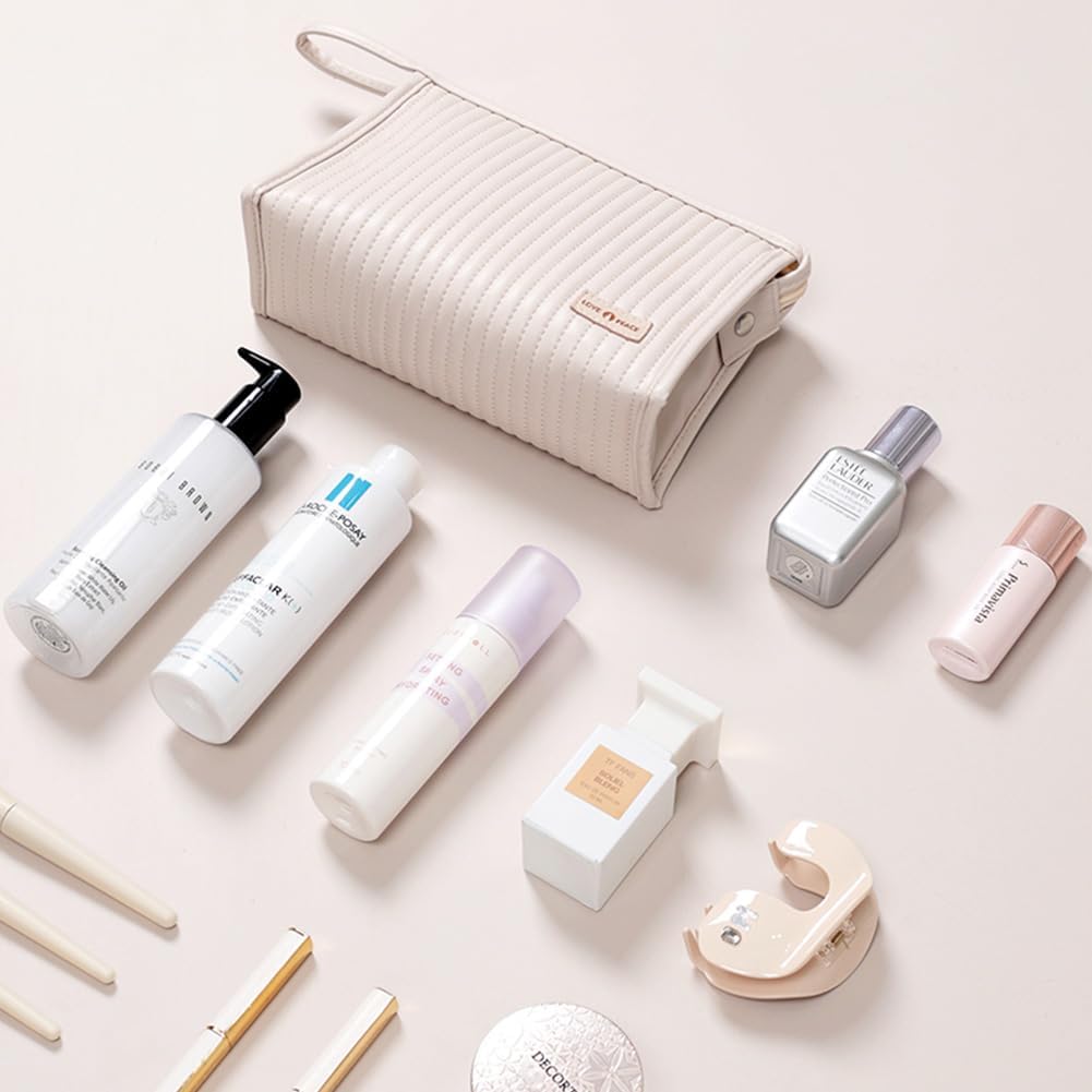 FUMAFI Bolsa de maquillaje perezosa, organizador de cosméticos de, Beige, Simplicidad