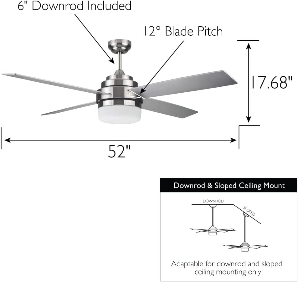 Design House 157354-BN Cali Ventilador de techo contemporáneo para interiores de 52 pulgadas con kit de luz LED, control remoto, níquel cepillado