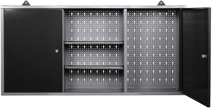 JZD Armario de almacenamiento de pared de metal con 2 puertas con cerradura, para oficina en casa, garaje, sótano, negro y gris, 47.2 x 7.9 x 23.6