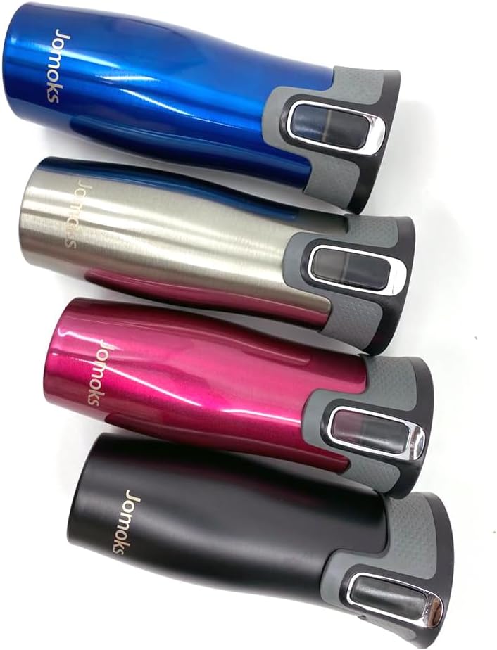 Jomoks Thermos – Taza de viaje de café de acero inoxidable con tapa, a prueba de derrames, aislada al vacío, mantiene las bebidas calientes hasta 5