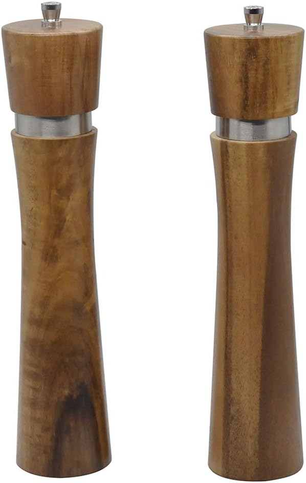 Juego de 2 molinillos de madera de acacia para sal y pimienta de 10 pulgadas, kit de molinillo de pimienta manual con grosor ajustable (juego de