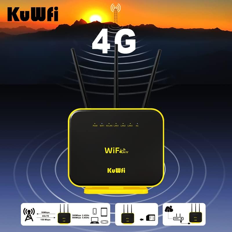 KuWFi Router 4G LTE Cat12 1200Mbps Dual Band Gigabit WiFi Celular Cloud SIM Router Antena externa con datos de 2 GB de largo alcance inalámbrico LTE
