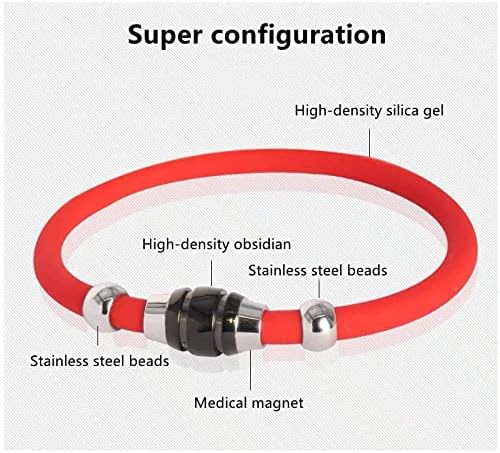 BCletty Pulsera de silicona, pulsera estática, productos antiestáticos de moda, titanio de silicio, germanio magnético, unisex (18CM, rojo)