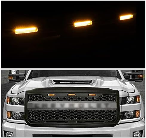 Parrilla de rejilla frontal superior del capó estilo de malla negro mate con luz de señal ámbar para Chevy Silverado 1500 2014-2015