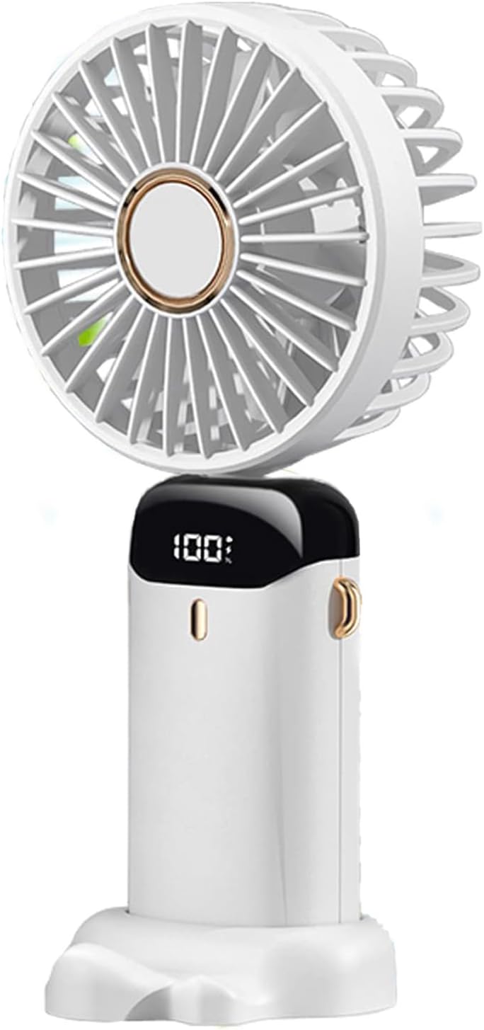 Ventilador eléctrico portátil de mano recargable por USB, pequeños ventiladores independientes con 5 velocidadesmodos y pantalla de alimentación,