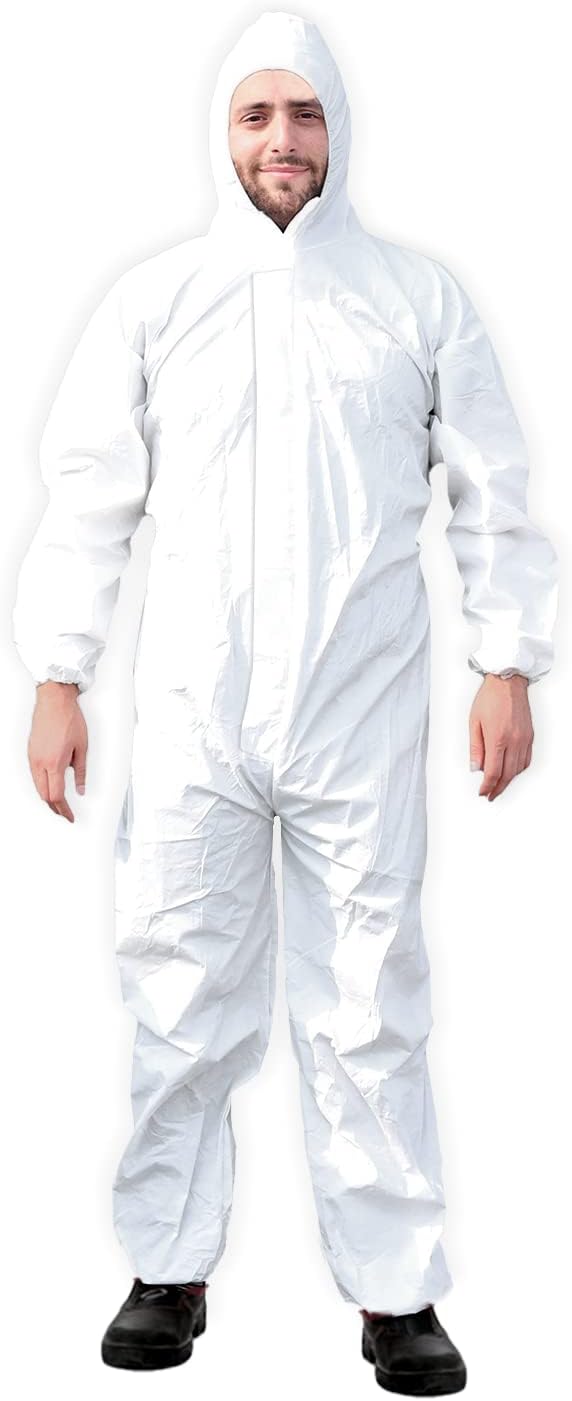 Ever Ready First Aid Traje cubierto microporoso desechable del mono con las muñecas elásticas, tobillos elásticos, cintura elástica y capucha