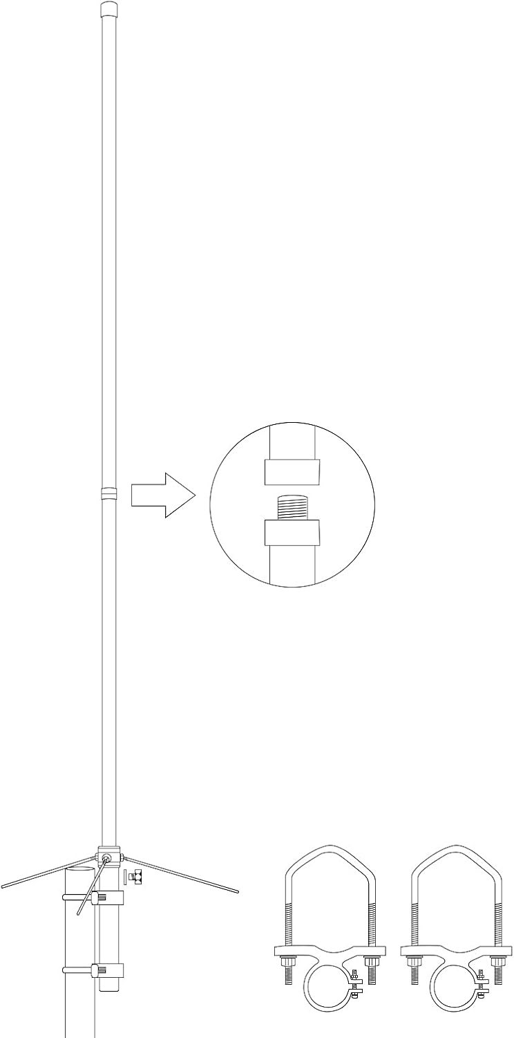 UAYESOK Antena base GMRS de fibra de vidrio (462-467 MHZ), 7.2dBi de alta ganancia UHF GMRS repetidor antena amplificador de señal para BTECH