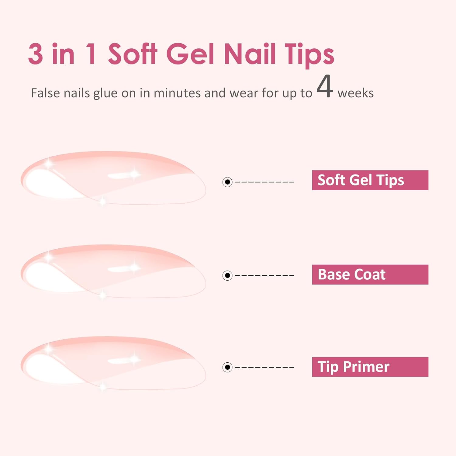Wellquinn Uñas postizas a presión de punta francesa, puntas de uñas de gel suave de almendra, uñas postizas cortas de bailarina francesa desnuda,