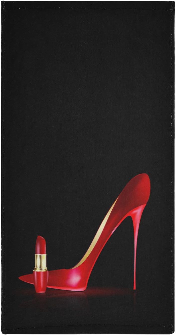 KENADVI Juego de 2 toallas de mano negras y rojas para baño, cocina, con tacones altos, lápiz labial, moderno, a la moda, suaves y absorbentes,