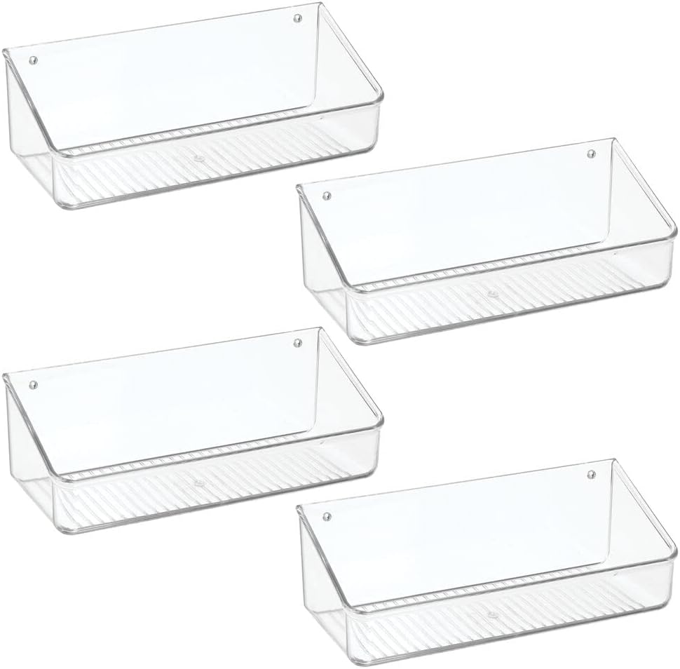 mDesign Bandeja organizadora de almacenamiento de plástico para el hogar con cinta autoadhesiva, estante colgante para paredespuertas en la entrada,