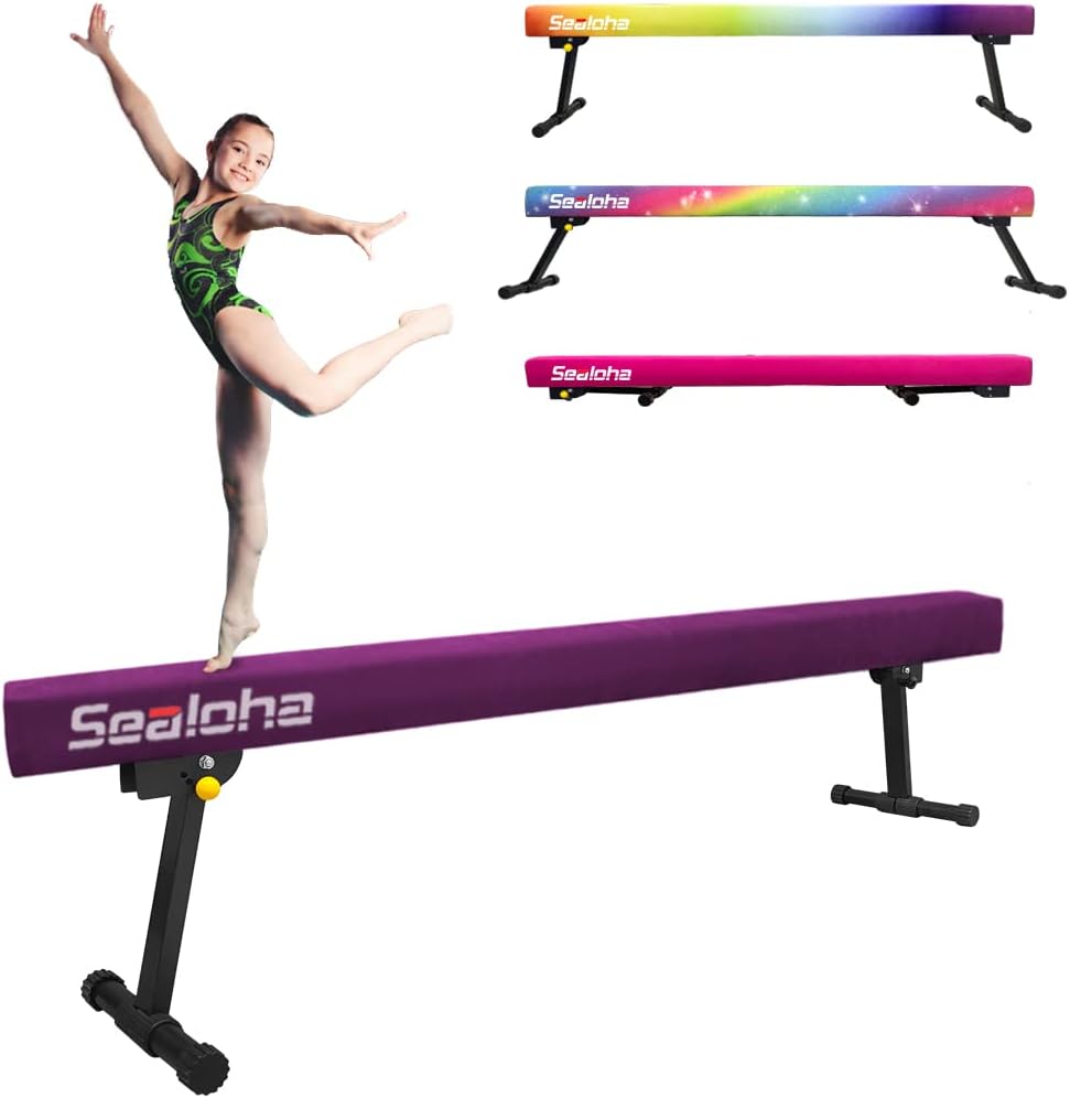 8ft Ultrasimple Adjustable&Foldable Balance Beam,High-Low Floor Beam Suede Gymnastics Equipment,No Tool Require, Gymnastics Beam for