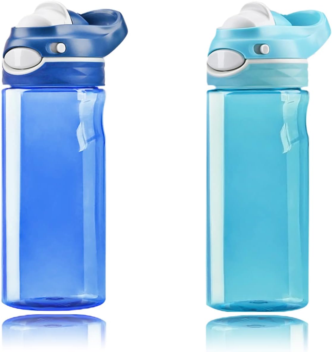DEARART Paquete de 2 botellas de agua azul de 16 onzas y botella de agua azul cielo sin sorbete de boca ancha, sin BPA, tiene asa, pequeñas botellas