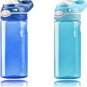 DEARART Paquete de 2 botellas de agua azul de 16 onzas y botella de agua azul cielo sin sorbete de boca ancha, sin BPA, tiene asa, pequeñas botellas DEARART Paquete de 2 botellas de agua azul de 16 onzas y botella de agua azul cielo sin sorbete de boca ancha, sin BPA, tiene asa, pequeñas botellas