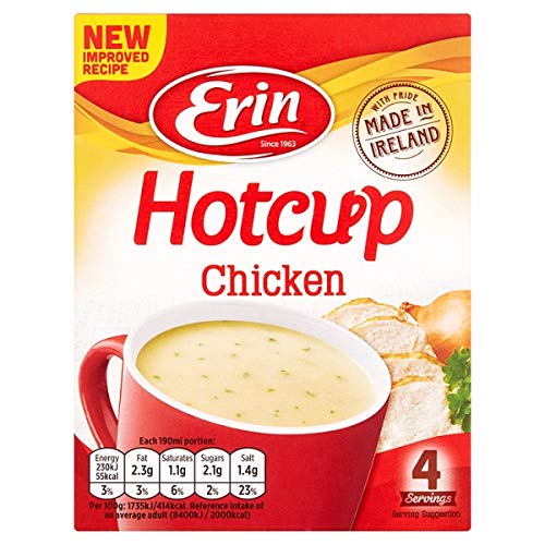Erin Hot Cup – Sopa de pollo (4 unidades, 1.87 oz), fabricada en Irlanda con orgullo