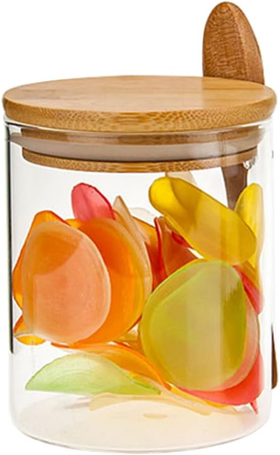 Recipiente de vidrio para azúcar, tarro de vidrio transparente de 15 onzas con tapa de bambú y cuchara, contenedor de almacenamiento de alimentos,