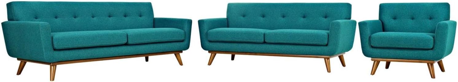 Modway Engage – Sillón de una pieza tapizado con tela y sofá de dos piezas de estilo de mediados de siglo, Tela, Verde azulado