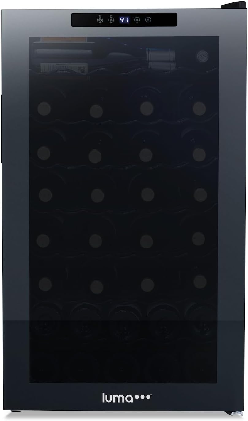 Shadow Series – Refrigerador de vino de 51 botellas, refrigerador de vino con espejo independiente con puerta de vidrio templado de doble capa y