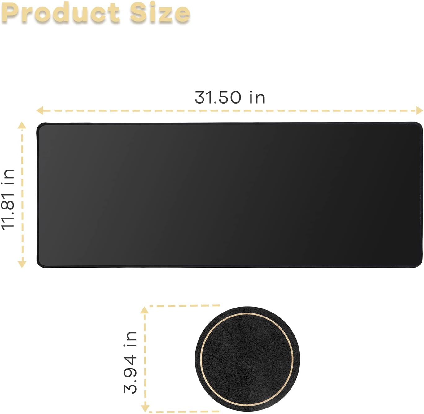 Reinzein Alfombrilla de mouse extendida negra con posavasos, alfombrilla de mouse XXL con diseño de bordes cosidos, tela de microtejido superior,