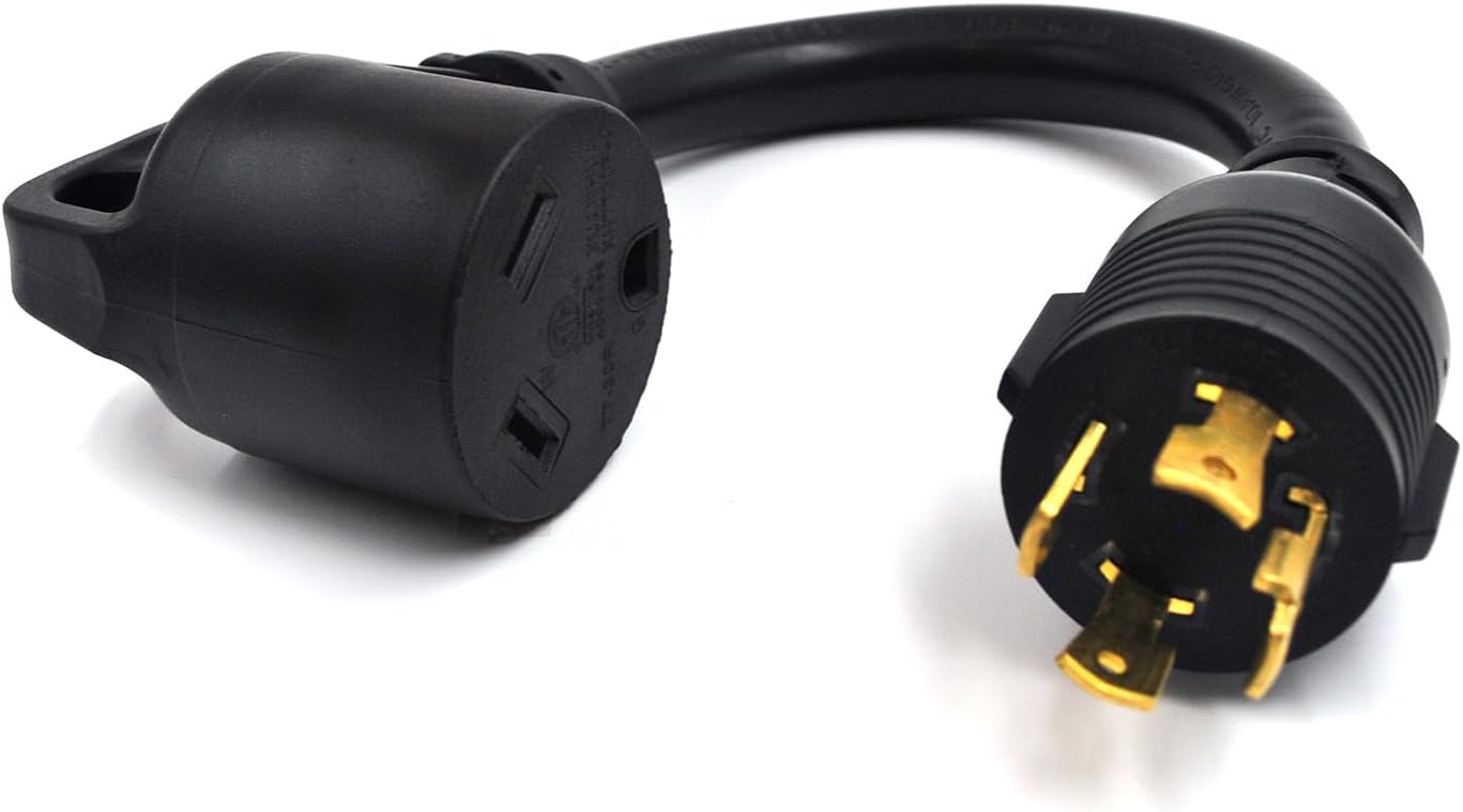 Cable adaptador de generador RV de 4 clavijas a 30 amperios con mango de agarre, bloqueo giratorio L14-30P macho a TT-30R hembra, resistente STW 10