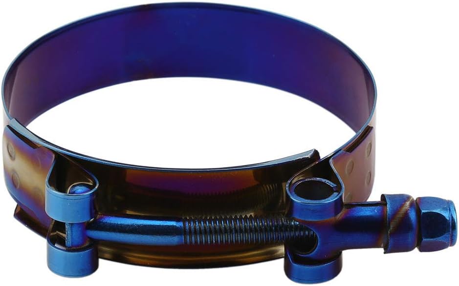 Kyostar Abrazadera de manguera con perno en T de 1.75 pulgadas, ajustable, acero inoxidable, color azul titanio, diámetro de abrazadera para 2