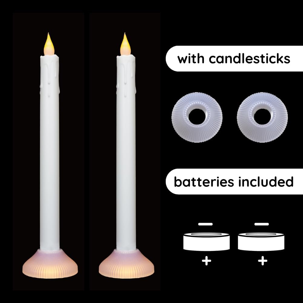 Velas cónicas parpadeantes sin llama de un solo uso, velas LED para ventana, funcionan con pilas, color blanco, juego de 6 para decoración de