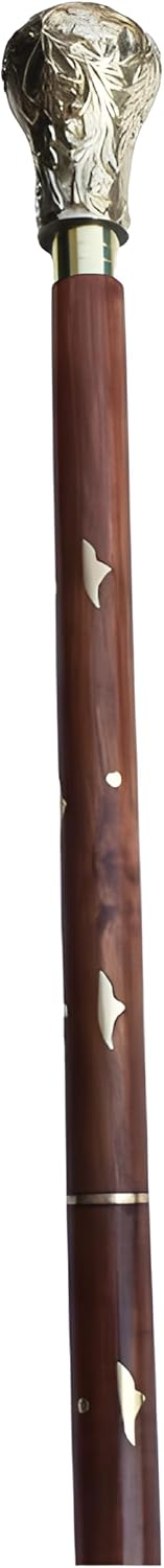 Pomo largo decorativo de latón brillante con eje decorativo de madera natural, fuerte y resistente, hermoso bastón de madera para fiesta