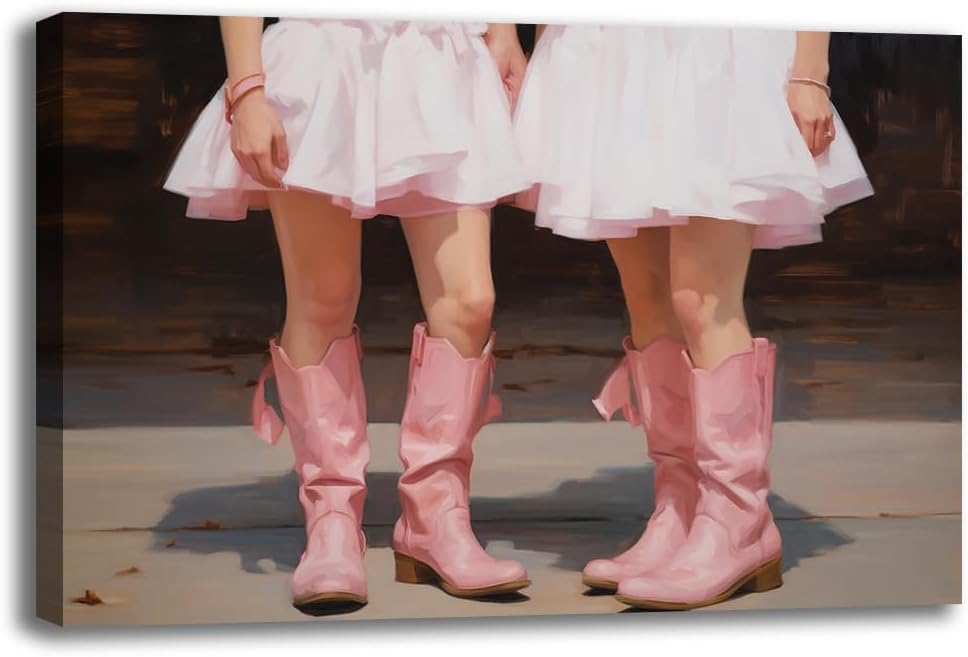 Preppy – Lienzo decorativo para la pared, pósteres vintage de botas de vaquera, estampado de vaquera costera rosa, divertido y moderno para