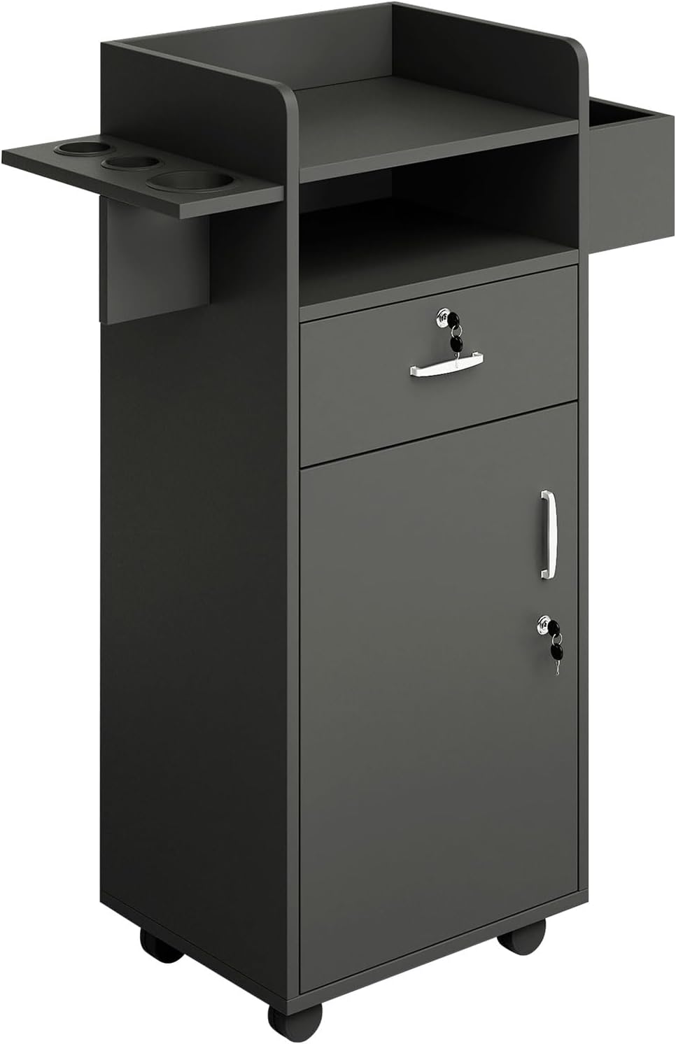 Estaciones de peluquería para estilistas, gabinete de peluquería para estilista con cajones de bloqueo y 6 fundas de herramientas, equipo de salón