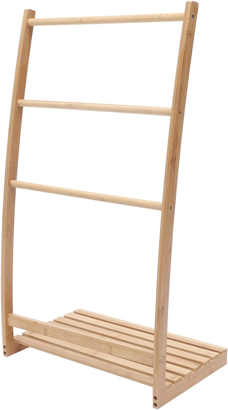 Toallero de bambú, 3 capas de perchas de ropa para el hogar, toallero independiente para suelo de baño, sostiene toallas de baño y toallas de mano,