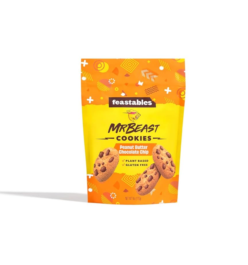 Feastables Mr. Beast Galletas de mantequilla de maní Chocoloate Chip paquete de 2 paquetes de 6 onzas