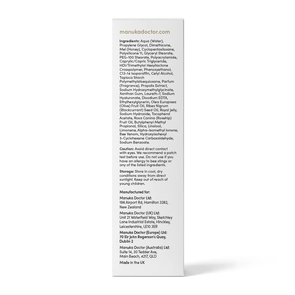 MANUKA DOCTOR Suero antienvejecimiento con miel de manuka, ácido hialurónico, propóleos, jalea real, vitamina E, aceite de rosa mosqueta, suero