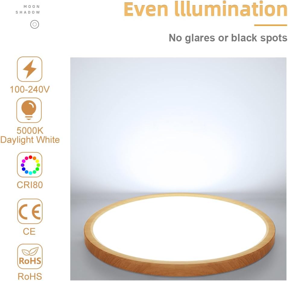 Lámpara de techo LED de grano de madera amarilla de 12 pulgadas, montaje empotrado, alfombrilla de ABS, luz blanca de día de 5000 K, accesorios de