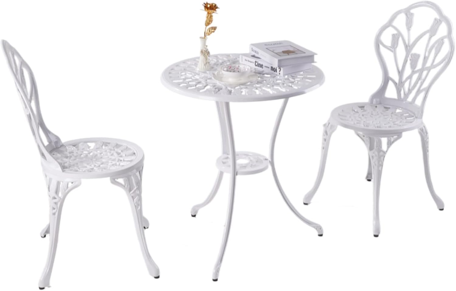 KAI LI Juego de 3 piezas de muebles de patio de aluminio fundido para patio, jardín al aire libre, mesas y sillas a prueba de óxido, juego de bisrto
