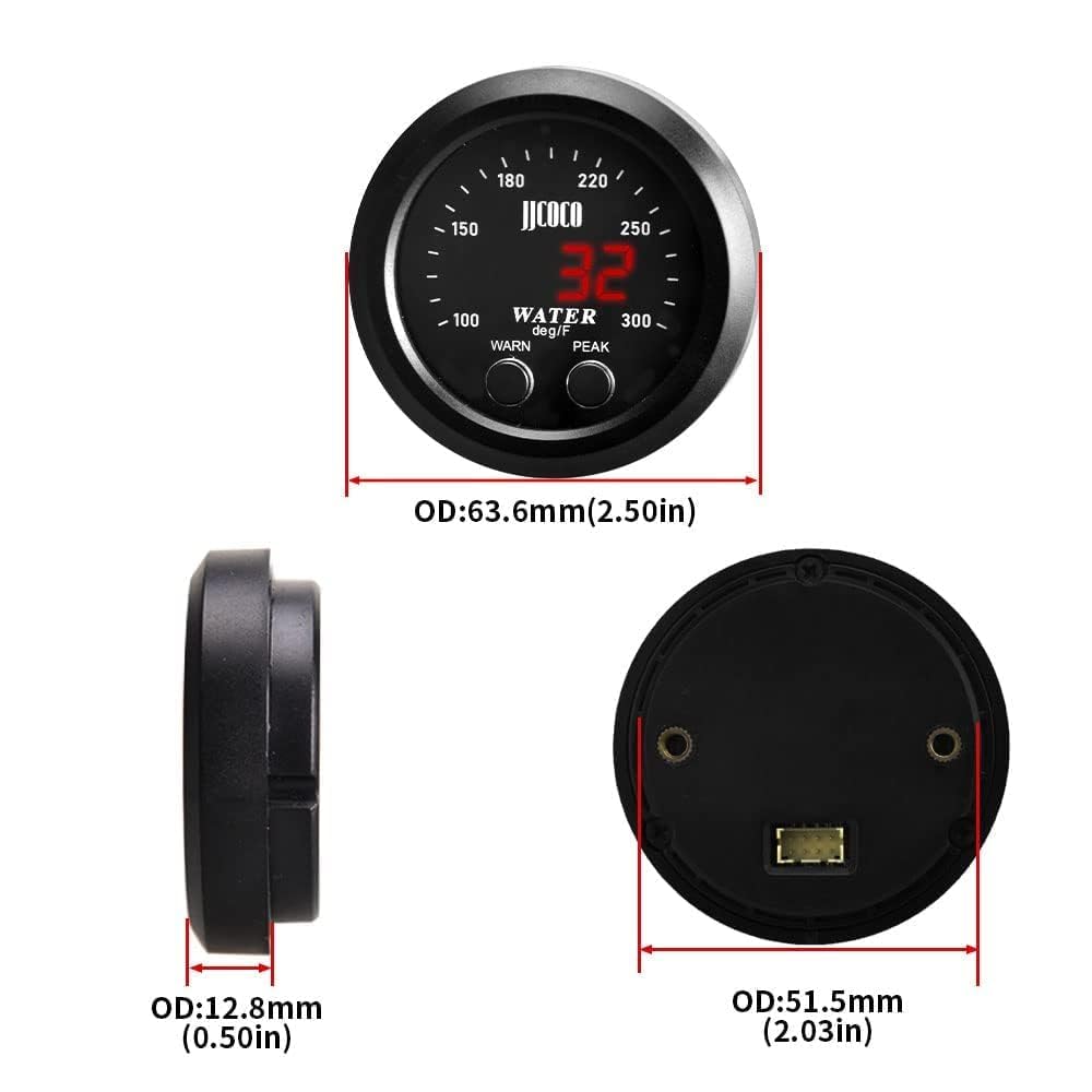 Medidor universal de temperatura del agua de 2.047 in 0-300F (-17  187C) LED digital rojo electrónico DC12V para automóvil automotriz con adaptador