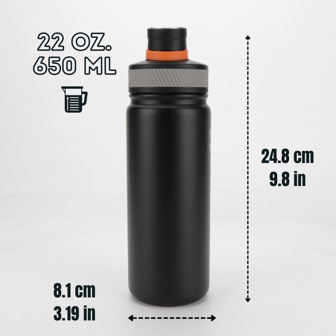 Ozizo Botella de agua deportiva aislada, tapa con popote, botella deportiva de acero inoxidable de 22 onzas, doble pared con tapa a prueba de fugas
