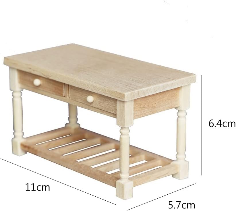 shlutesoy 112 casa de muñecas Mini mesa de comedor de 2 cajones modelo de muebles de cocina escena madera
