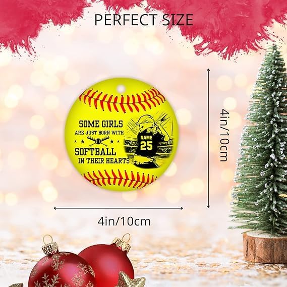 Adorno de sóftbol personalizado para decoración del árbol de Navidad, adorno de Navidad personalizado de sóftbol en forma 2D, regalo plano para