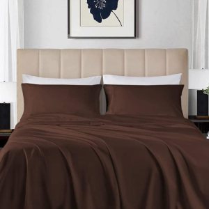 Juego de sábanas de 4 piezas de 800 hilos, 100% algodón suave, tamaño King, color chocolate, sábanas de algodón de fibra larga con funda de Juego de sábanas de 4 piezas de 800 hilos, 100% algodón suave, tamaño King, color chocolate, sábanas de algodón de fibra larga con funda de